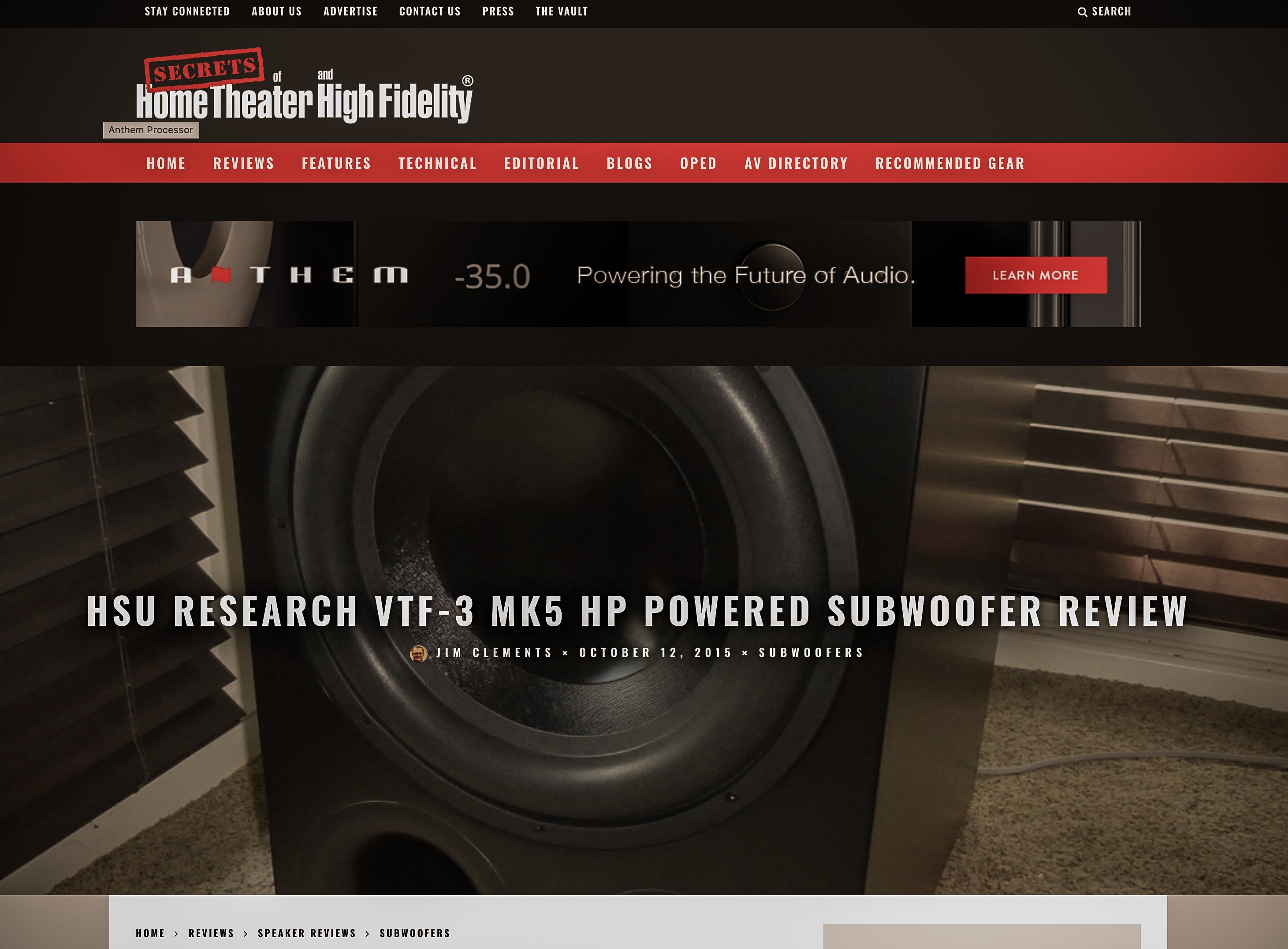 Secrets of Home Theater Best of 2015: VTF-3 MK5 HP Review