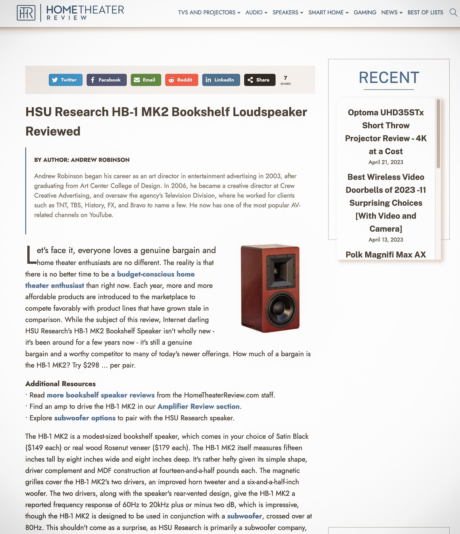HSU Research HB-1 MK2 Bookshelf Loudspeaker Reviewed