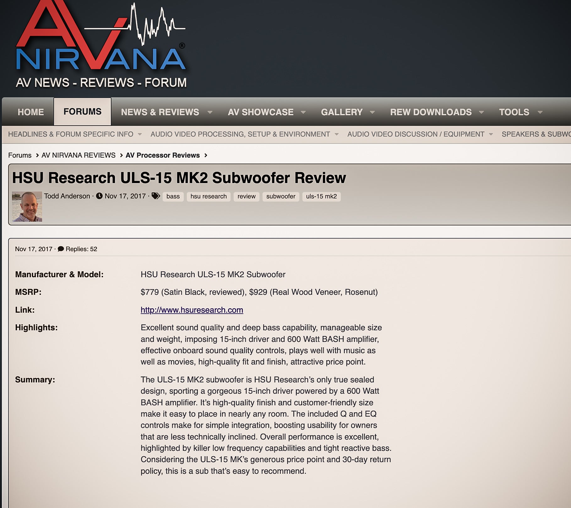 AV Nirvana 2017: ULS-15 MK2 Subwoofer Review