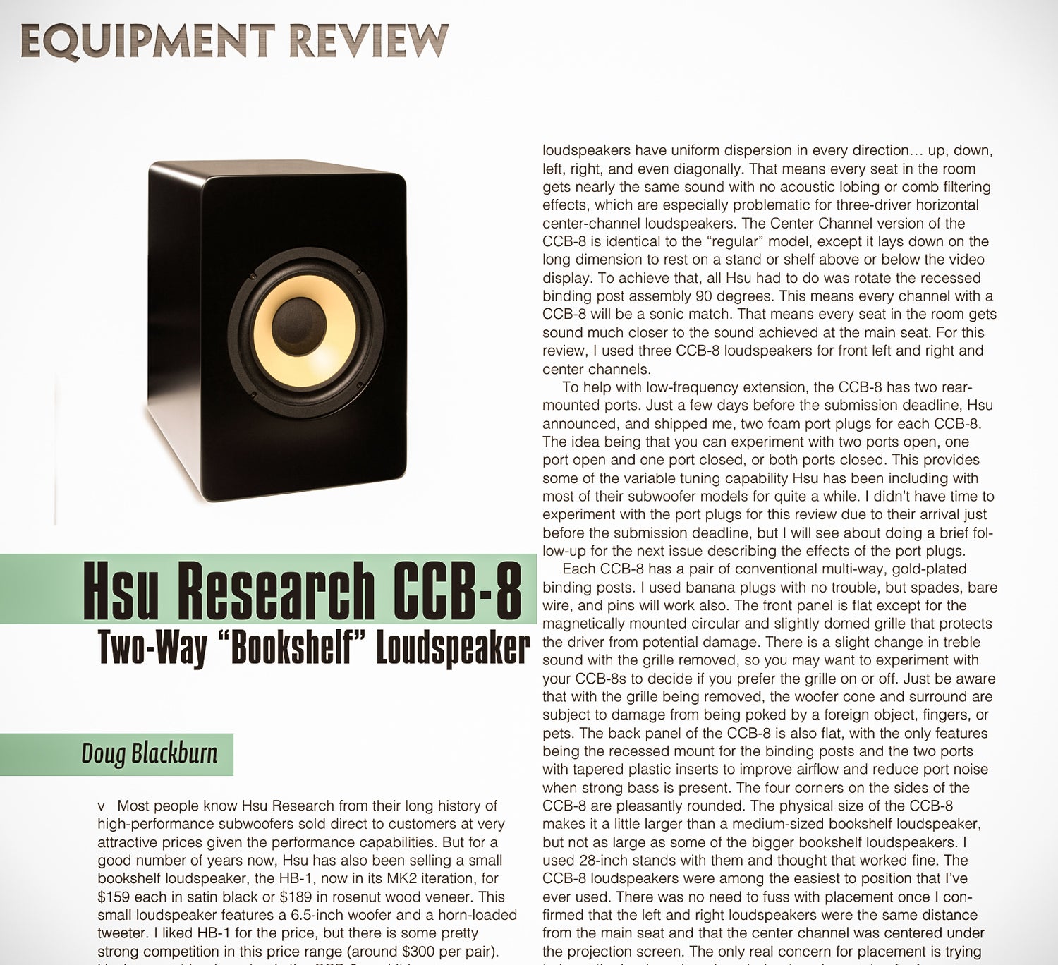 Widescreen Review 2017 HSU CCB-8 - Lot of Performance for a Modest Amount of Money