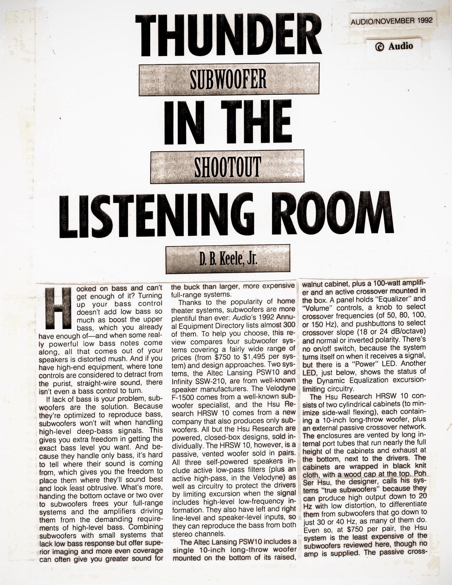 Audio Magazine 1992: Thunder in the Listening Room
