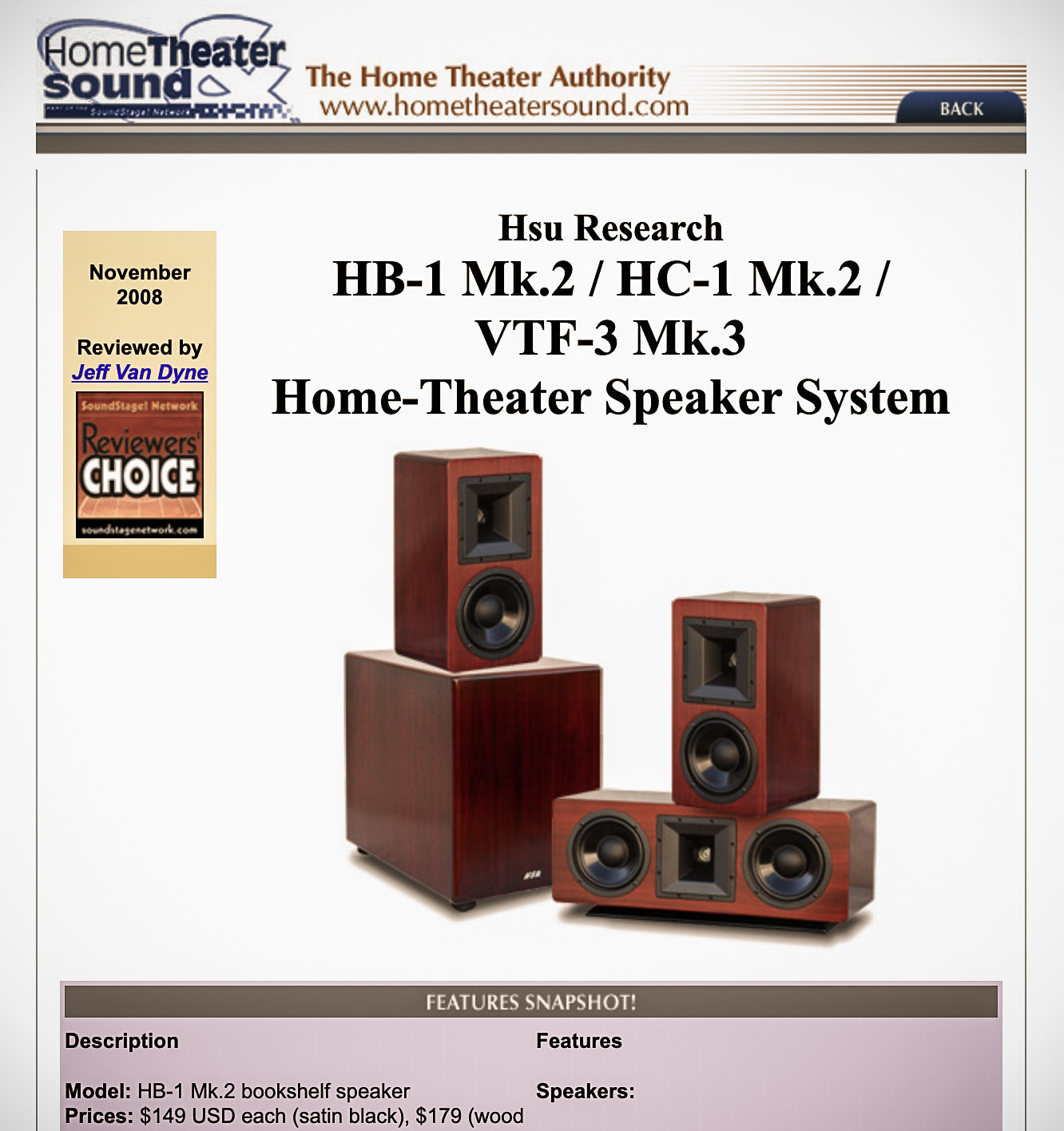 Home Theater Sound 2008 Product of the Year - HB-1 Mk.2 / HC-1 Mk.2 / VTF-3 Mk.3