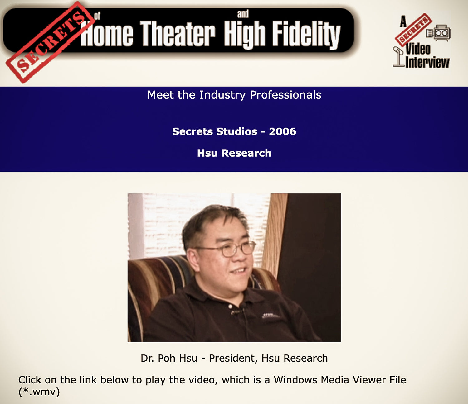 Dr. Hsu Interview - Secrets of Home Theater & High Fidelity