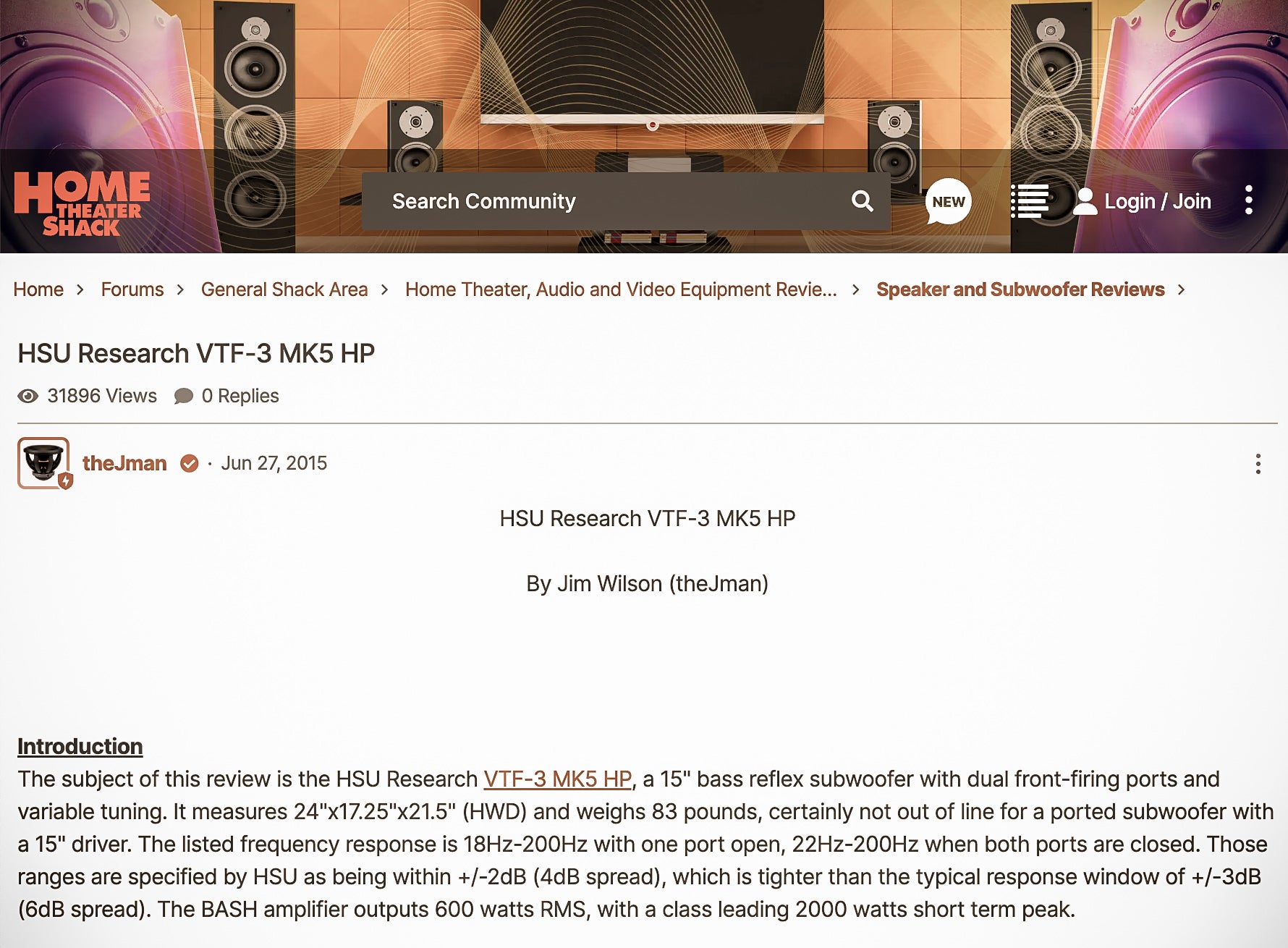 Home Theater Shack VTF3 MK5 HP Hsu Research