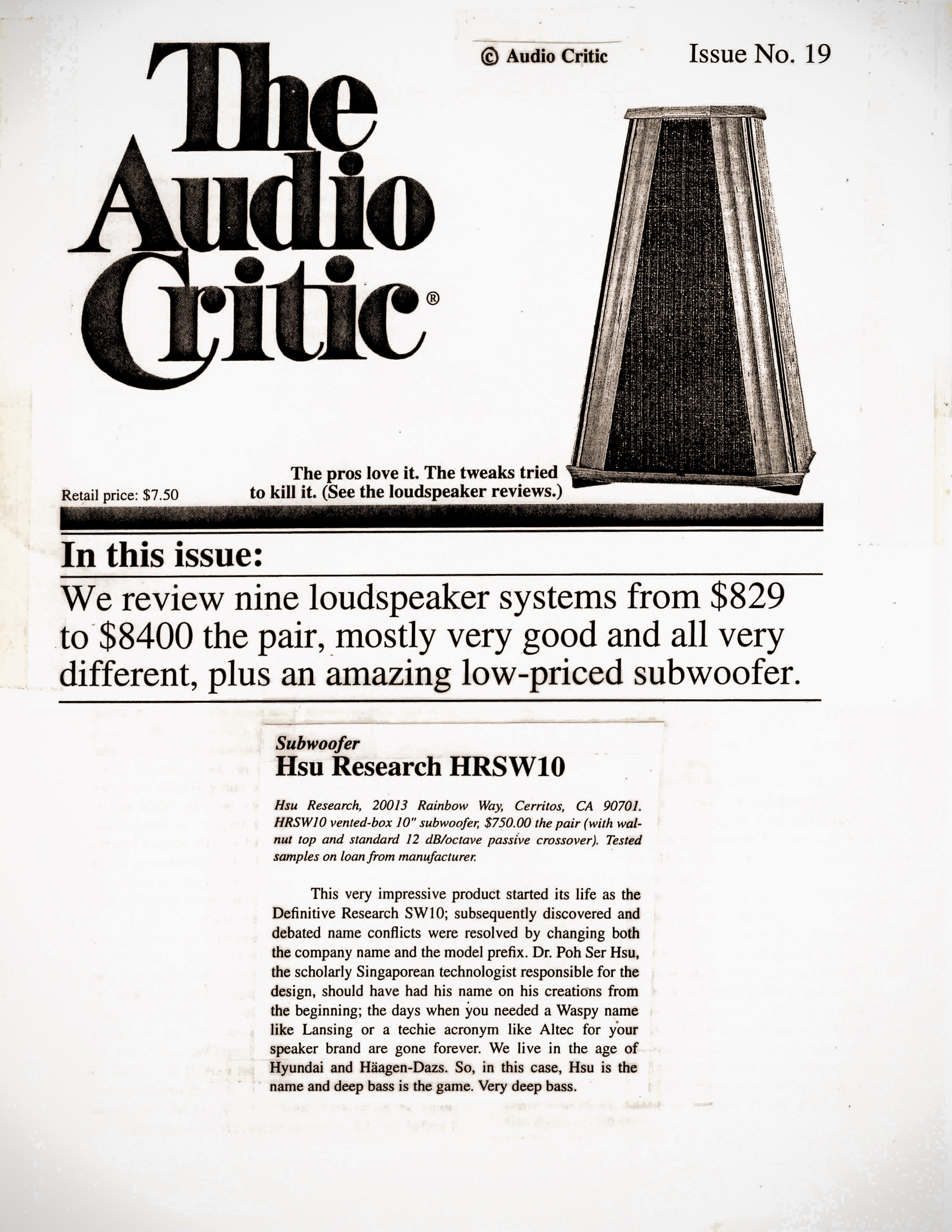 The Audio Critic - HRSW10 "Amazing low-priced subwoofer"